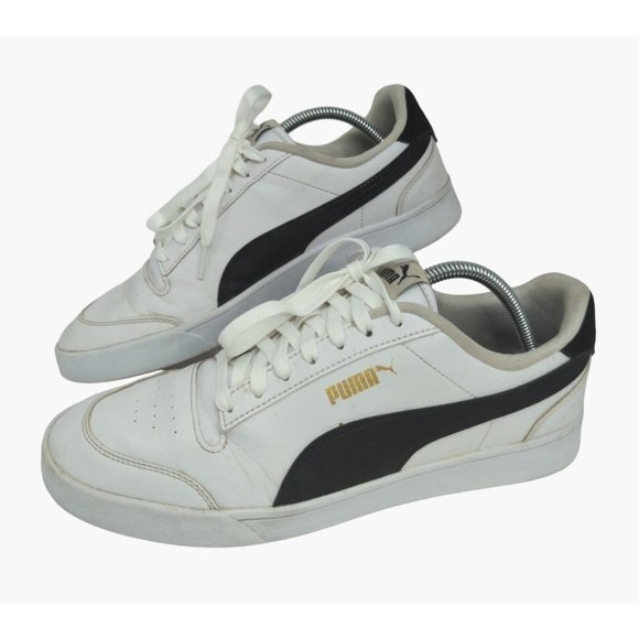 Puma Shuffle Mens 10.5 White Black Lace Up Low Top Sneaker...